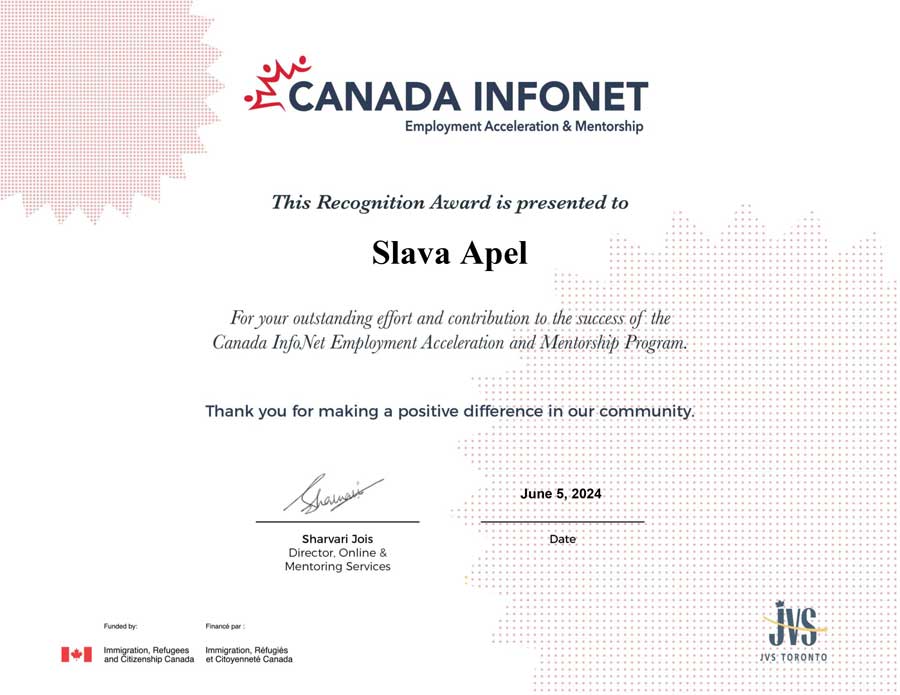 Canada InfoNET Certificate